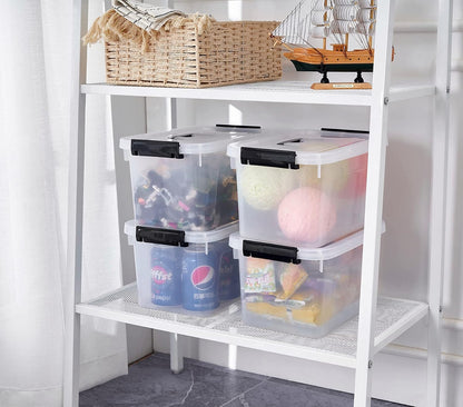 Plastic Storage Bins with Lids, 2 Pack Mixed Sizes (7 Qt, 16 Qt) Clear Black with Lid Stackable Organizer Boxes with Latches for Closet, Pantry, Bathroom, Office