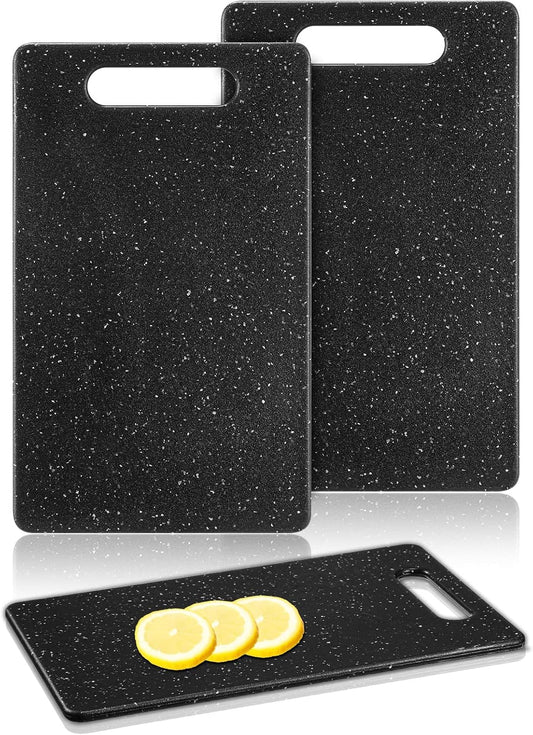 Lounsweer 2 Pcs Small Cutting Board for Kitchen Mini Plastic Cutting Board Set Bar Dishwasher Safe Granite Color Food for Camping Food Fruits Prep Vegetables Easy Grip(6" x 10",White)