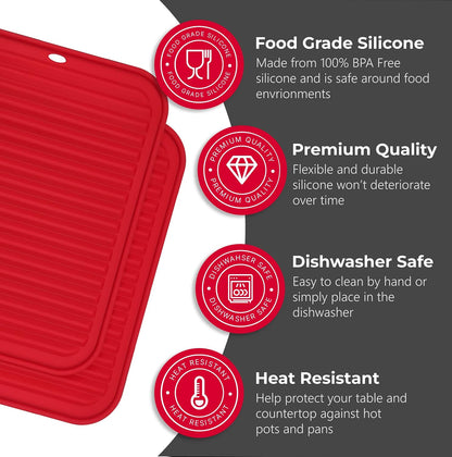 Silicone Trivets for Hot Dishes, Pots, Pans (2 Pack) - Heat-Resistant Pot Holders for Kitchen Countertop Mats - Silicone Trivet Mat (9 x 12 Inch) - Multipurpose Counter Pads (Black)