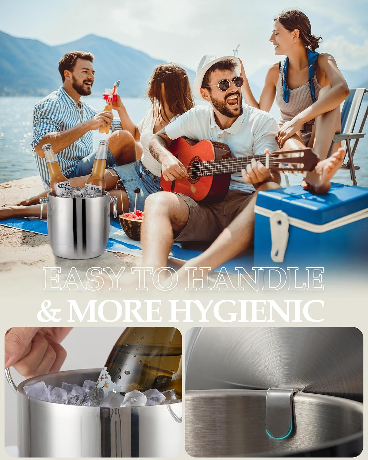 Insulated Ice Bucket, 3L Double Wall Stainless Steel Ice Bucket with Tongs,Lid, Scoop and Strainer, Ice Buckets for Parties,Cocktail Bars, Chilling Beer, Champagne, Wine Bottles