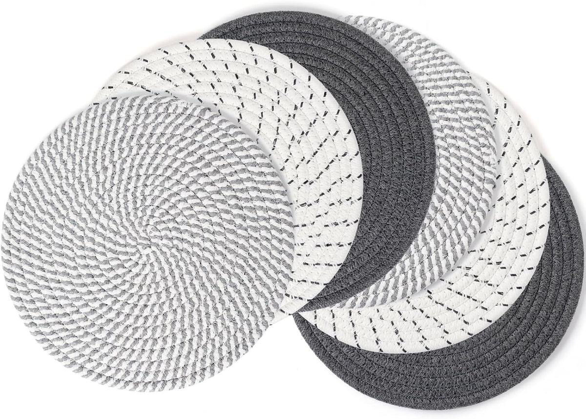Large Trivets for Hot Dishes, Pots and Pans, Hot Pads 10 Inches 6 Pcs, Pot Holders for Kitchen, Heat Resistant Mats Protect Countertops, Kitchen Essentials Farmhouse Decor (Mix Brown)