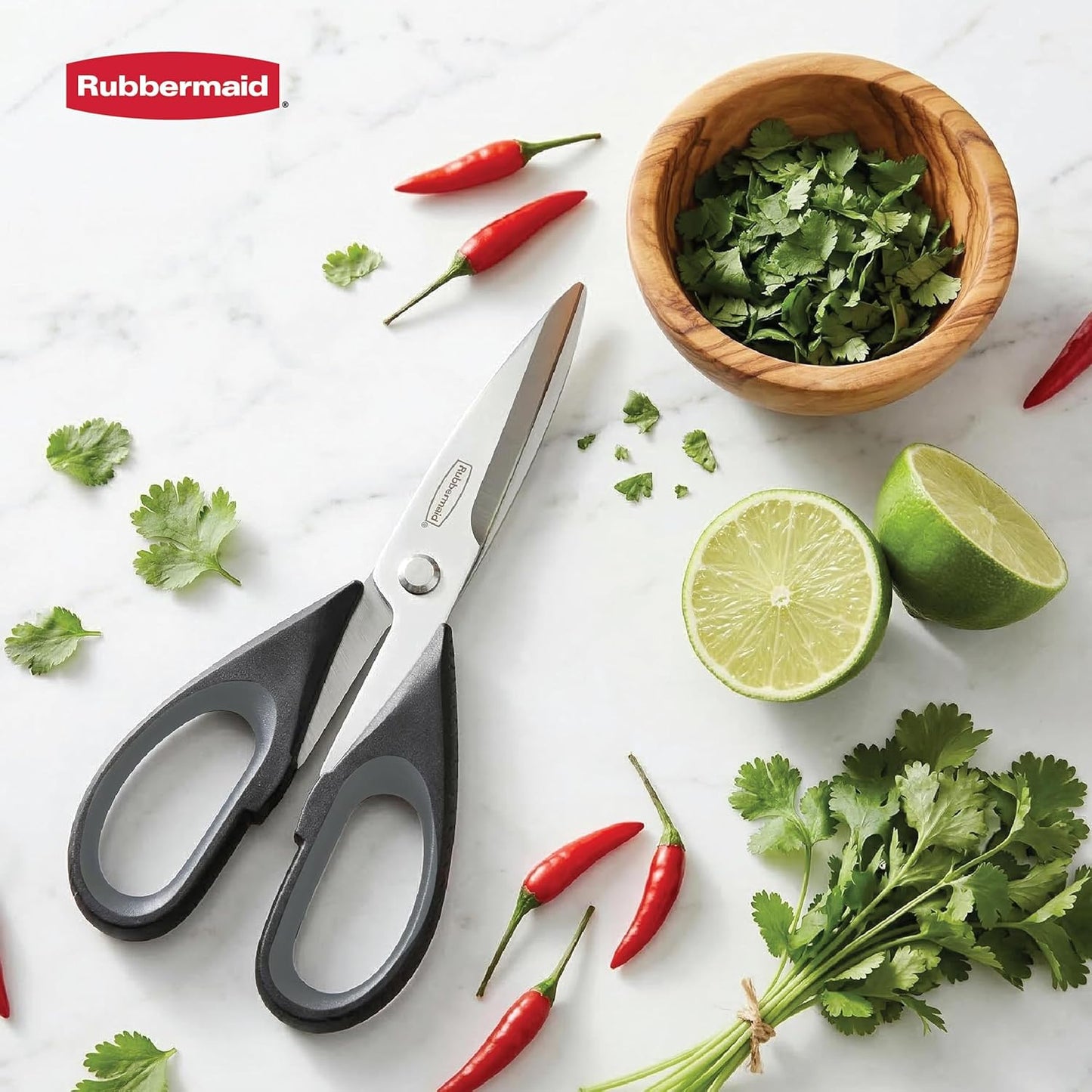 Rubbermaid Kitchen Scissors All Purpose Heavy Duty, Stainless Steel Kitchen Shears with Protective Sheath, Dishwasher Safe Kitchen Scissors for Food, Meat, Poultry & Herbs, Comfort Grip, Black