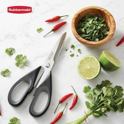 Rubbermaid Kitchen Scissors All Purpose Heavy Duty, Stainless Steel Kitchen Shears with Protective Sheath, Dishwasher Safe Kitchen Scissors for Food, Meat, Poultry & Herbs, Comfort Grip, Black