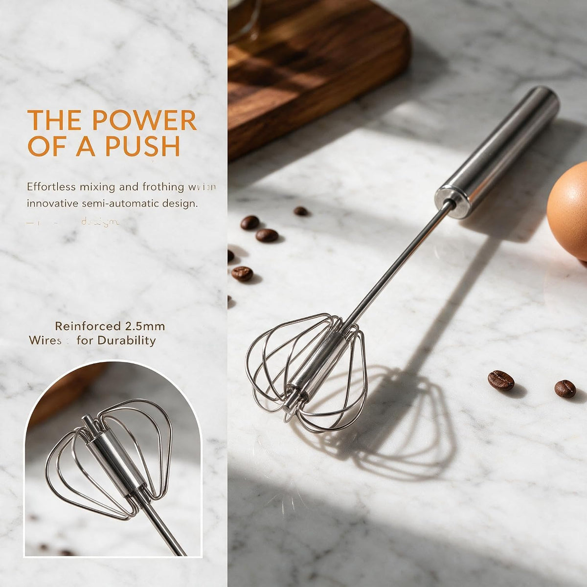 Semi-Automatic Stainless Steel Egg Whisk, 3 Pack Hand Push Rotary Whisk
