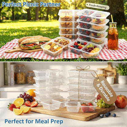 10 OZ Reusable Snack Containers with Lids & New Snack Pack Containers-Double Compartment Meal Prep Containers,Compartment Condiment Containers,Perfect for Bulk Meal Prep & On-the-Go (10 Sets)