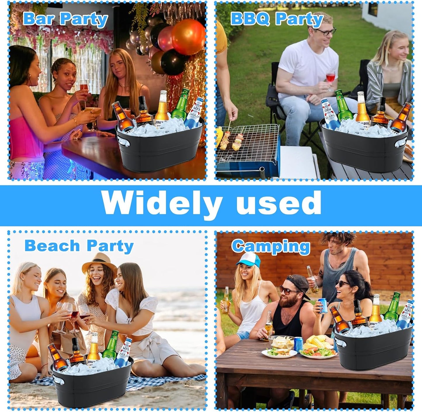 4Pcs 3 Gallon Black Galvanized Bucket Ice Bucket Large Metal Drink Buckets for Parties Beer Beverage Tub with Scoops for Champagne Cocktails Wine Cooling for Mimosa Bar Supplies