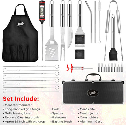 Kaluns BBQ Grilling Accessories, Grilling Gifts for Men Dad, Grill Tools for Outdoor Grill, Heavy Duty Stainless Steel Grill Set with Spatula, Tongs, Fork, Brush, & Grilling Mat, Best BBQ Gifts