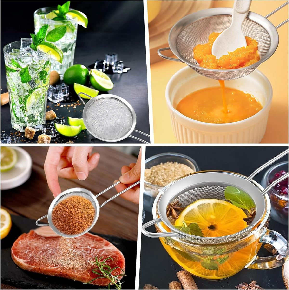 2 Pack Fine Mesh Strainer, Small Stainless Steel Sieves with Handles, for Steeping Loose Leaf Tea, Straining Cocktail, Juice and Sifting Flour, Powdered Sugar (2pcs)