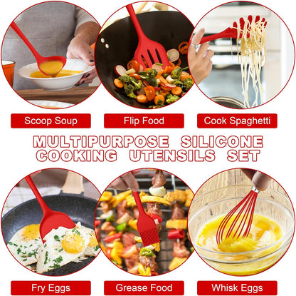E-far 10 Pieces Silicone Cooking Utensils Set, Heat Resistant Kitchen Utensil Set for Nonstick Cookware, Kitchen Cooking Tools with Spatula, Spoon, Slotted Turner, Non-Toxic & Dishwasher Safe (Khaki)