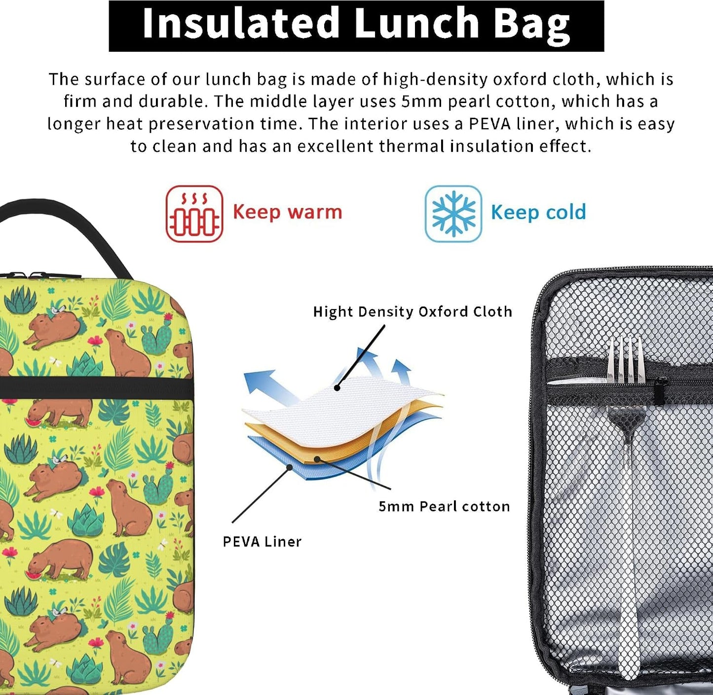 Dinosaur Volcano Insulated Lunch Bag for Women & Men, Reusable Leak-Proof Lunch Box with Cooler Compartment, Lunch Tote for Adults Work Travel Picnic Durable & Washable