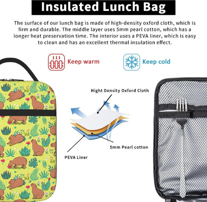 Dinosaur Volcano Insulated Lunch Bag for Women & Men, Reusable Leak-Proof Lunch Box with Cooler Compartment, Lunch Tote for Adults Work Travel Picnic Durable & Washable