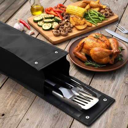 2 Pcs Grill Utensil Storage Bag BBQ Tool Storage Bags Barbecue Hardware Tool BBQ Utensil Holder Pouch Oxford Cloth Accessory Foldable for Camping Hiking, Black