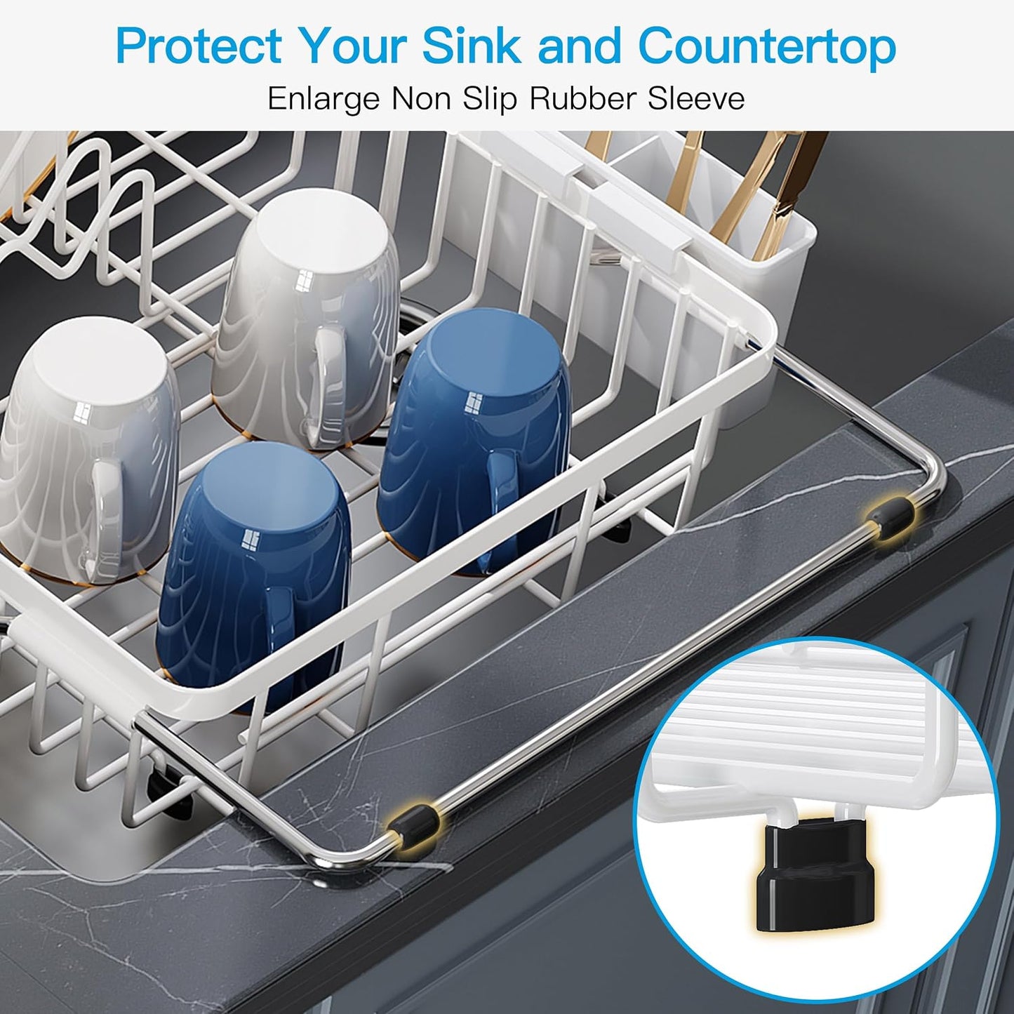 JASIWAY Dish Drying Rack in Sink, Expandable Stainless Steel Dish Drainers for Kitchen Counter, Dish Dryer Rack for Inside Sink, Over The Sink Dish Racks with Utensil Holder, Silver