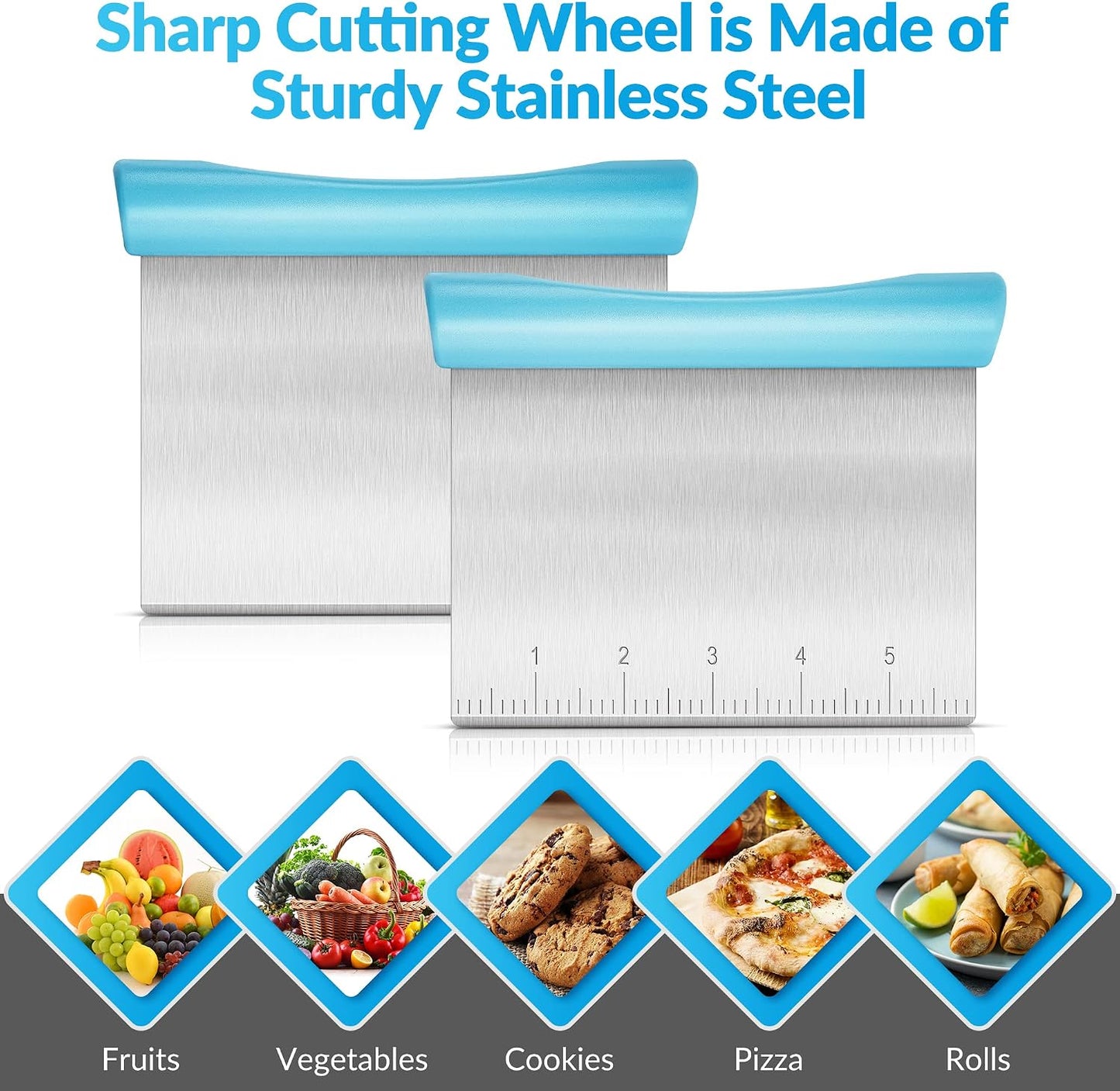 Rainspire Bench Scraper, Stainless Steel Dough Scraper, Pastry Scraper, Pizza and Dough Cutter Multi-Purpose Scraper/Chopper, Pizza Cutter Food Chopper Baking Supplies Kitchen Gadgets, Black
