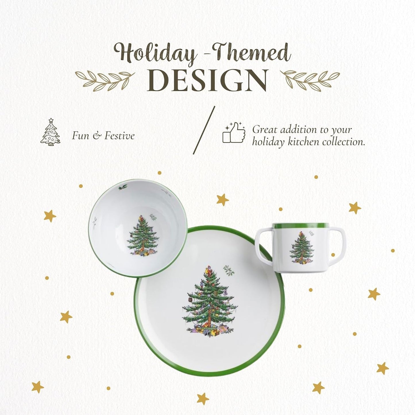 Spode Christmas Tree Melamine Chip and Dip | 14 Inch Serving Platter for Cheese, Appetizers, Chips, Salsa and more, Made of Melamine perfect for Hosting Indoors and Outdoors | Dishwasher safe