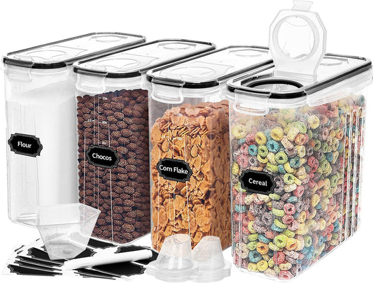 Skroam 8PCS Cereal Containers Storage [4L/135.2 oz], Airtight Food Storage Containers with Pour Spout for Kitchen & Pantry Organization Storage, Plastic Cereal Dispensers, Measuring Cup & 20 Labels
