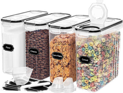 Skroam 8PCS Cereal Containers Storage [4L/135.2 oz], Airtight Food Storage Containers with Pour Spout for Kitchen & Pantry Organization Storage, Plastic Cereal Dispensers, Measuring Cup & 20 Labels