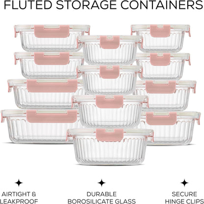 JoyJolt 24pc Borosilicate Glass Storage Containers with Lids | 12 Airtight/Freezer Safe Food Storage Containers for Pantry and Kitchen | Meal Prep Container for Lunch | Glass Tupperware Set