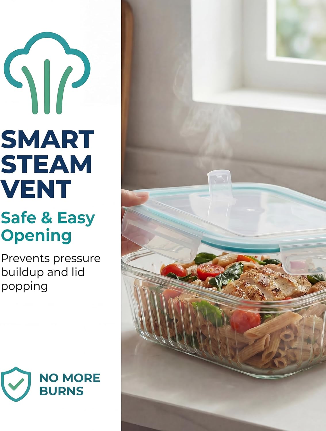 5-Packs, 36 Oz Glass Meal Prep Containers with Snap Locking Lids Glass Food Containers,Airtight Lunch Container,Microwave, Oven, Freezer and Dishwasher