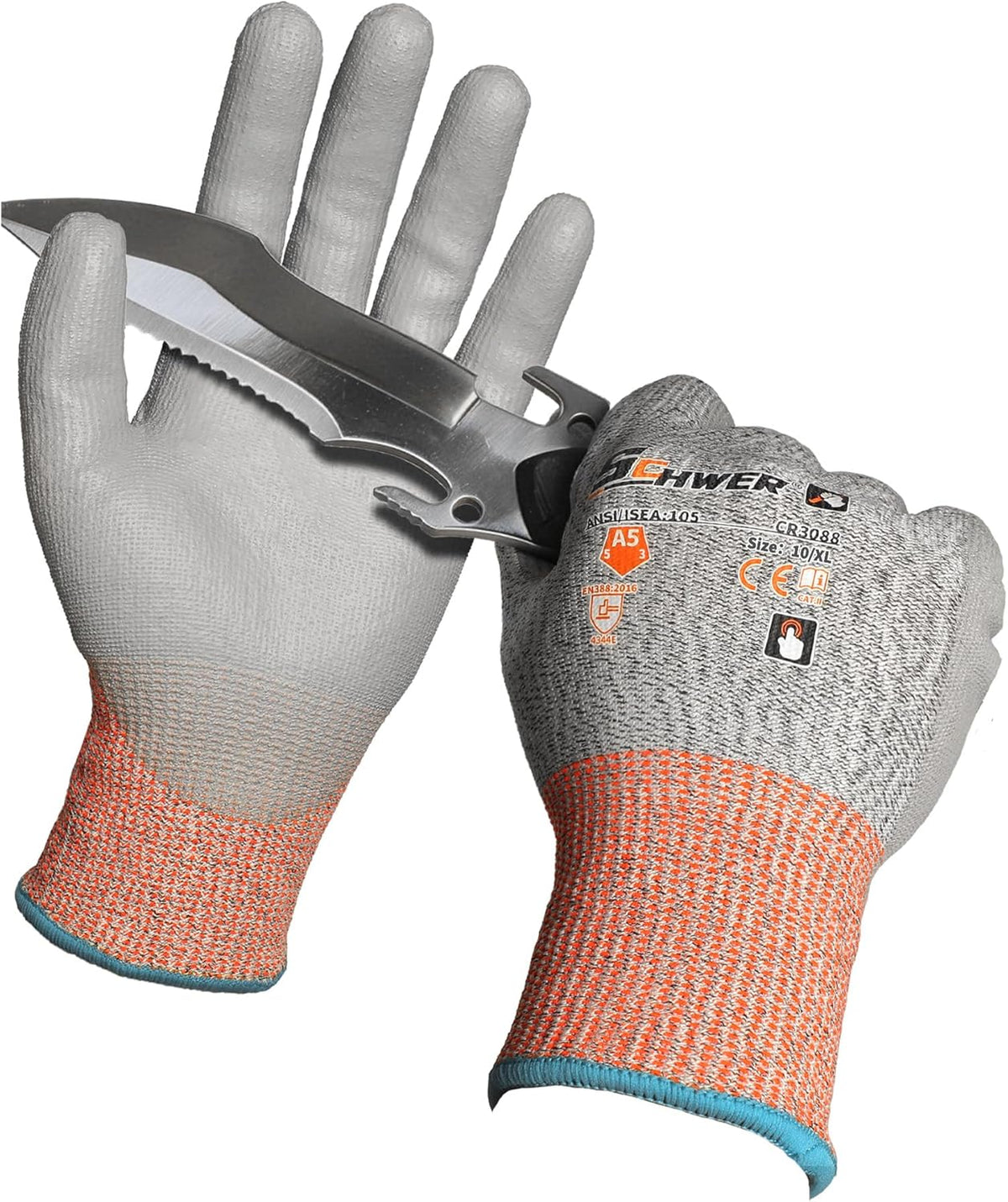 Schwer 12 Pairs A4/A5/A6 Cut Resistant Gloves, Non PFAS CR3088, L