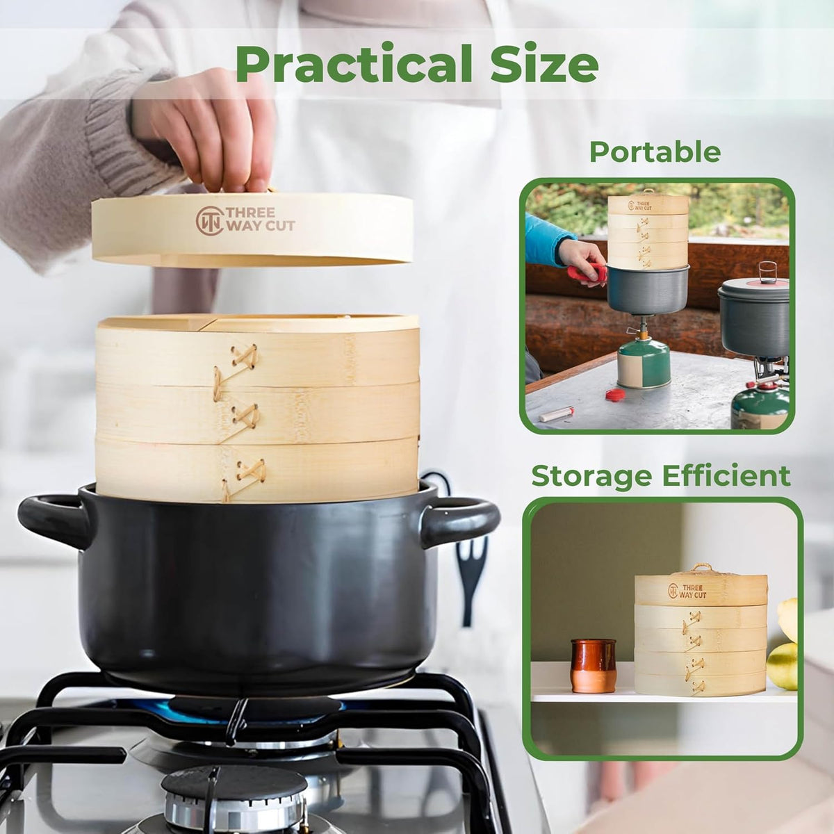 6" Dumpling Steamer & 100 Parchment Liners Set - Extra Deep Bamboo Steamer