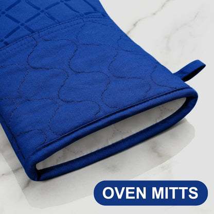 Oven Mitts Kitchen Towels and Dishcloths Pot Holders Sets, Oven Gloves Kitchen Dish Towels 500 Degree Heat Resistant Potholders with Non-Slip Silicone Surface for Cooking, Grilling, Baking-Gray