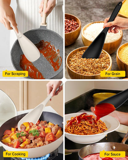 Pack of 2 Cooking Spoons for Non Stick Cookware, Multifunction Spatula Spoon BPA-Free, One-Piece Design, Suitable for Scooping, Scraping, Serving and Mixing(BLACK-GRAY)