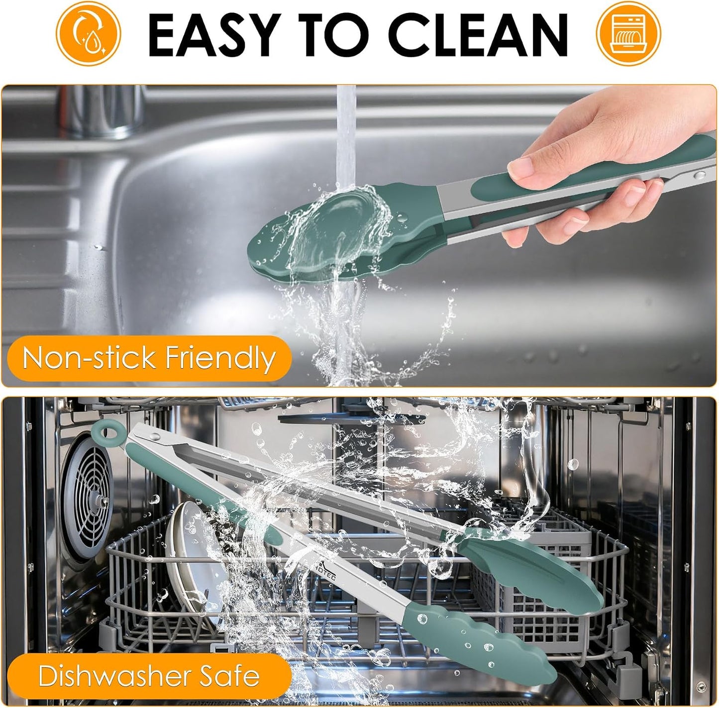 HOTEC Premium Stainless Steel Locking Kitchen Tongs with Silicon Tips, Set of 2-9" and 12"