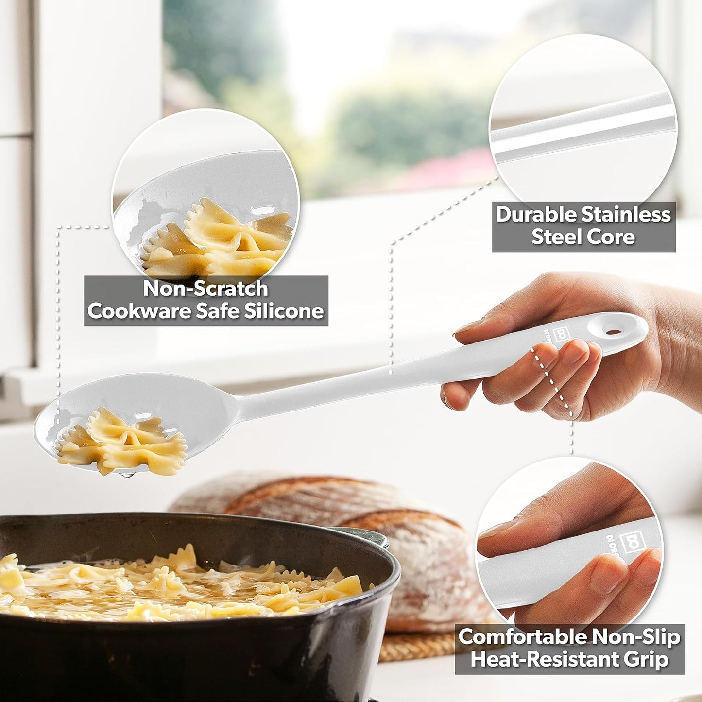 DI ORO Silicone Spoons for Cooking - Large Kitchen Spoons for Mixing, Serving, & Stirring - 600°F Heat-Resistant Non Stick Utensils – Big Solid & Slotted - Dishwasher Safe (2pc, Black)