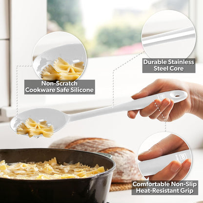 DI ORO Silicone Spoons for Cooking - Large Kitchen Spoons for Mixing, Serving, & Stirring - 600°F Heat-Resistant Non Stick Utensils – Big Solid & Slotted - Dishwasher Safe (2pc, Black)