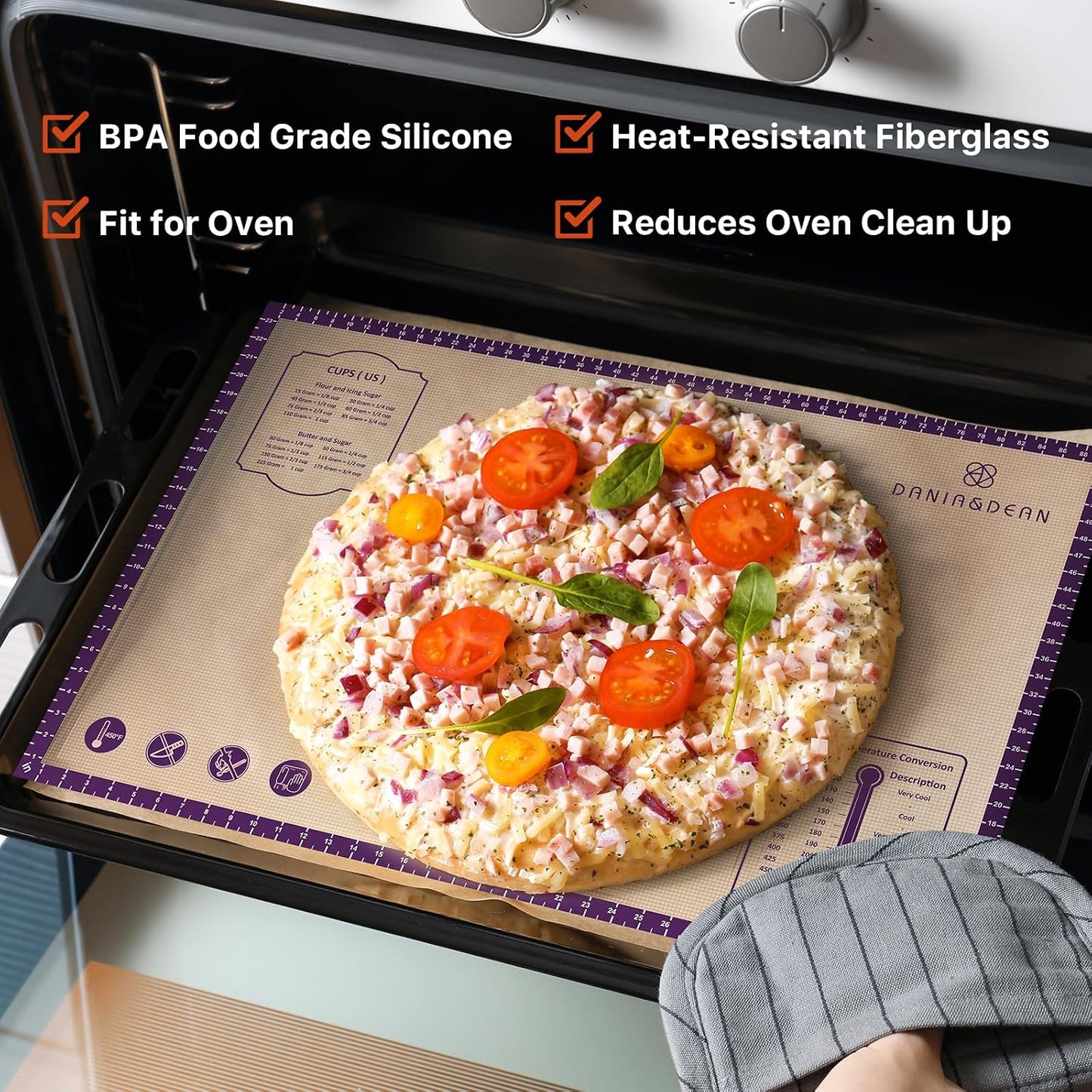 Silicone Baking Mat,28" x 20" Extra Thick Large Non Stick Sheet Mat with Measurement Non-slip Dough Rolling Mat,Reusable Food Grade Silicone Counter Mat for Making Cookies,Macarons,Bread and Pastry