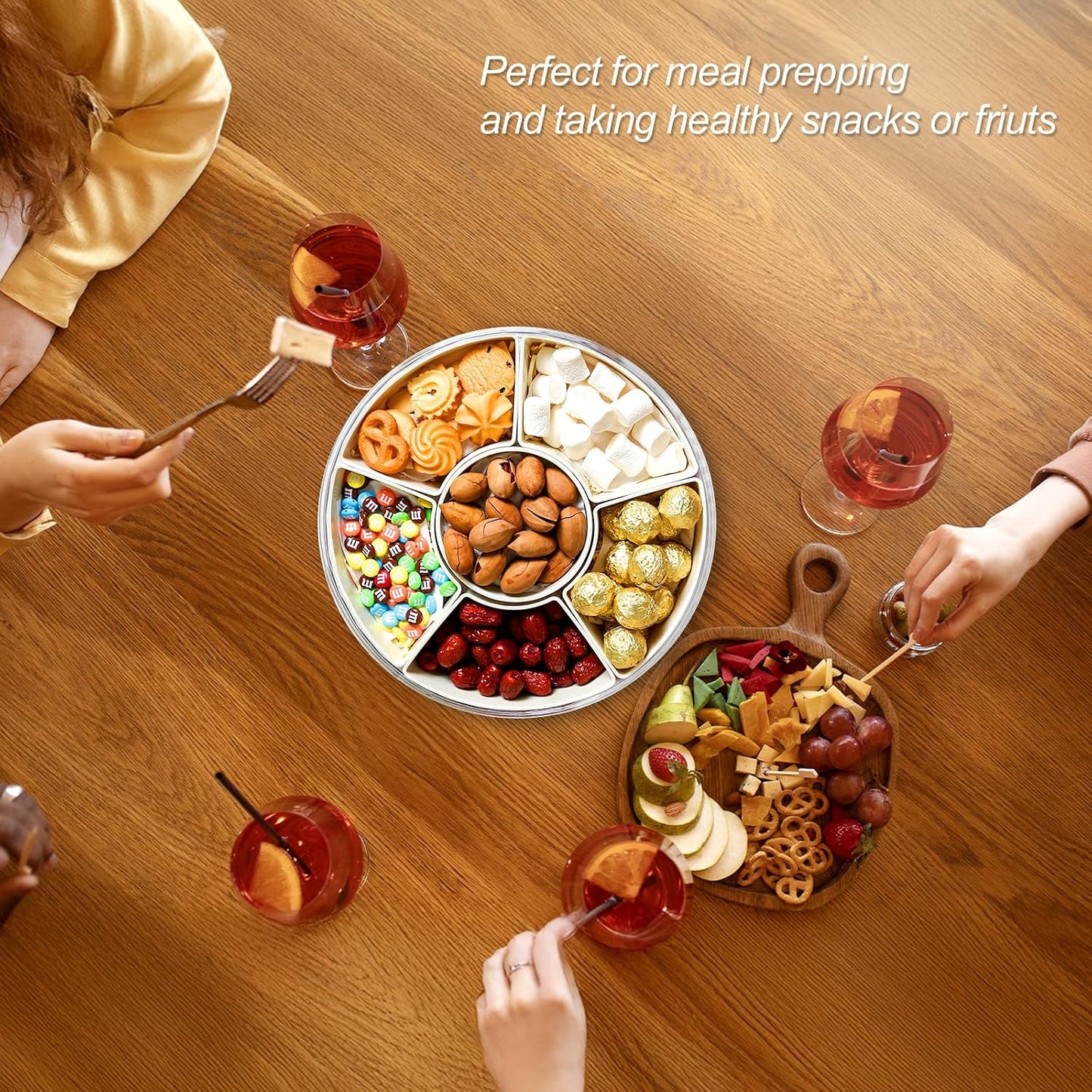 Snackle Box Container, Divided Serving Tray with Lid and Handle for Chips and Dip, Fruits, Veggie, Snackle Box for Thanksgiving and Christmas Party, Entertaining