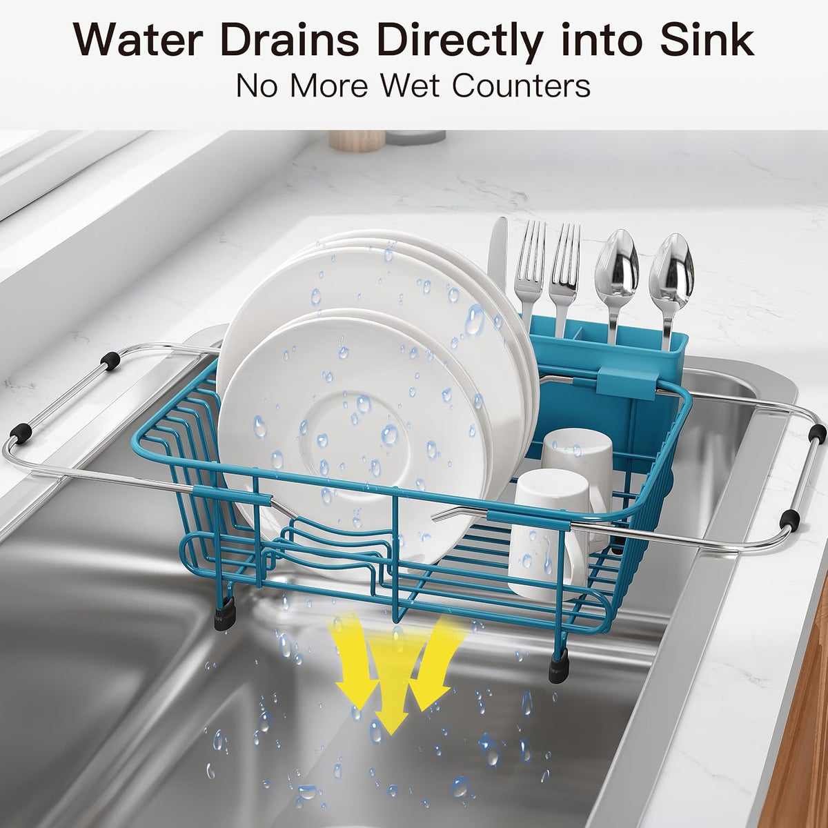 JASIWAY Dish Drying Rack in Sink, Dish Drainer with Cup and Utensil Holder