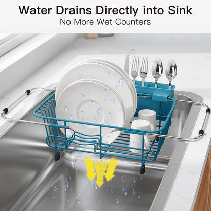 JASIWAY Dish Drying Rack in Sink, Dish Drainer with Cup and Utensil Holder