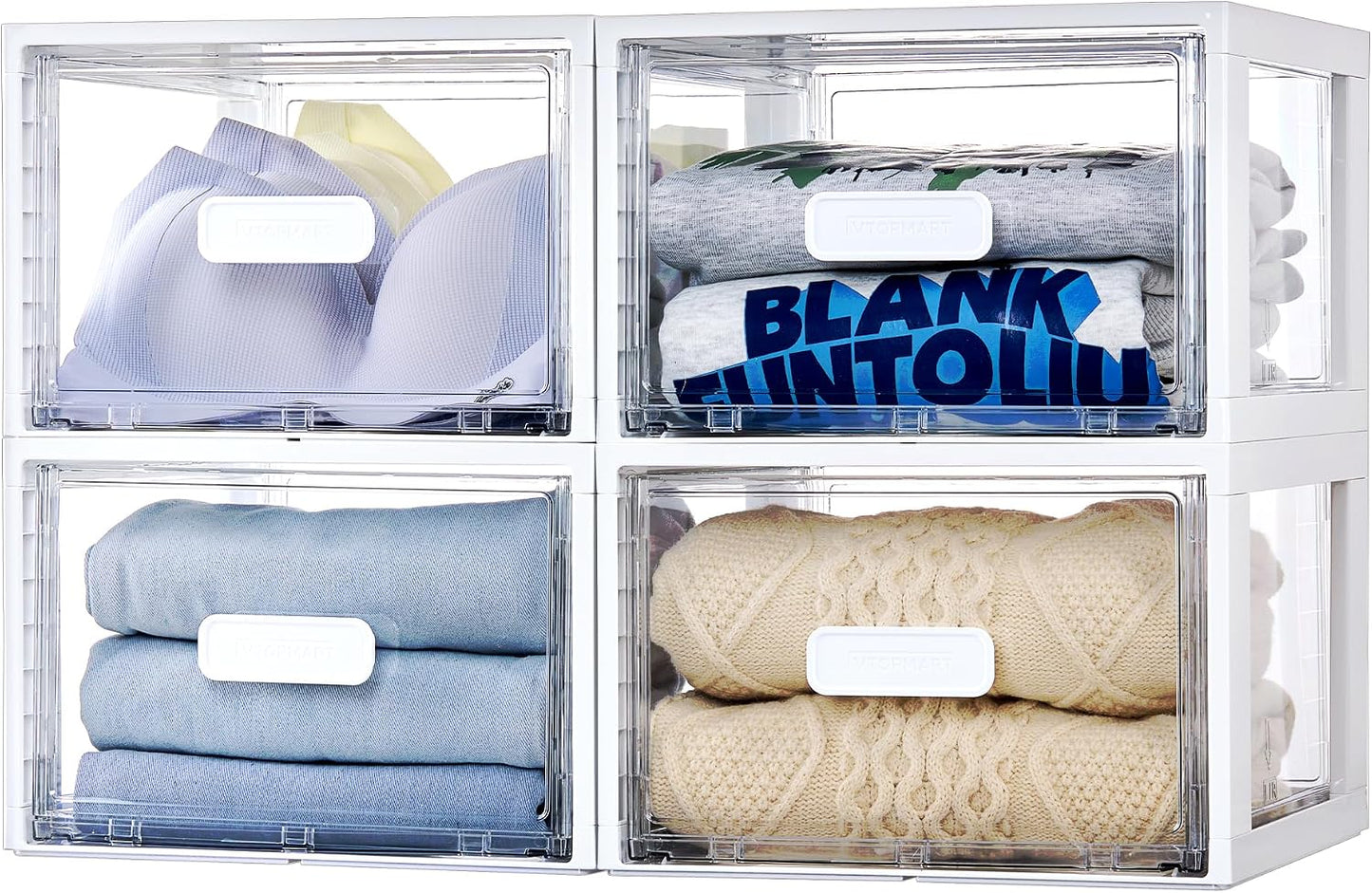Vtopmart 2 Pack Clear Stackable Storage Drawers 15QT, Easily Assemble Closet Organizers,Plastic Storage Bins for Bathroom,Cabinet,Kitchen Pantry,Under Sink Organization(Medium)