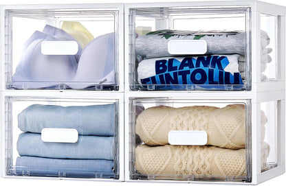 Vtopmart 2 Pack Clear Stackable Storage Drawers 15QT, Easily Assemble Closet Organizers,Plastic Storage Bins for Bathroom,Cabinet,Kitchen Pantry,Under Sink Organization(Medium)