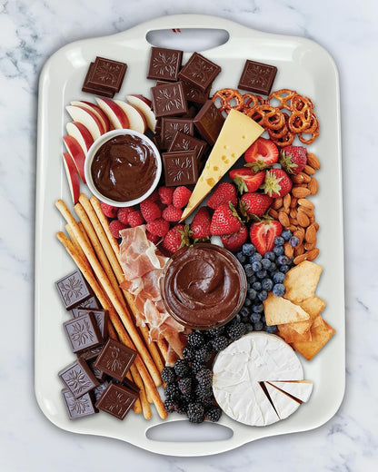 Czlizdyt Large Melamine Serving Tray with Handles, 17.5 x 12 in Rectangular Melamine Serving Platter, Dishwasher Safe Trays for Eating, Appetizer, Charcuterie, Snack, Fruit, Desserts, Set of 2, White