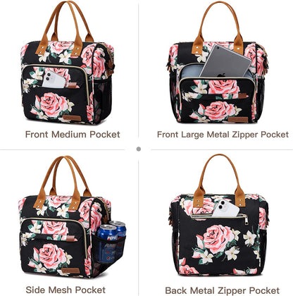 TuErCao Small Lunch Bag Lightweight Insulated Lunch Box for Women Work Portable Soft Cooler for Picnic Travel Road Trips, Loncheras para Mujer, Black