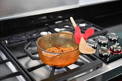 HOME-X Red Rooster Spoon Holder, Pot/Pan Clip Kitchen Accessories, Fun Hostess Gifts