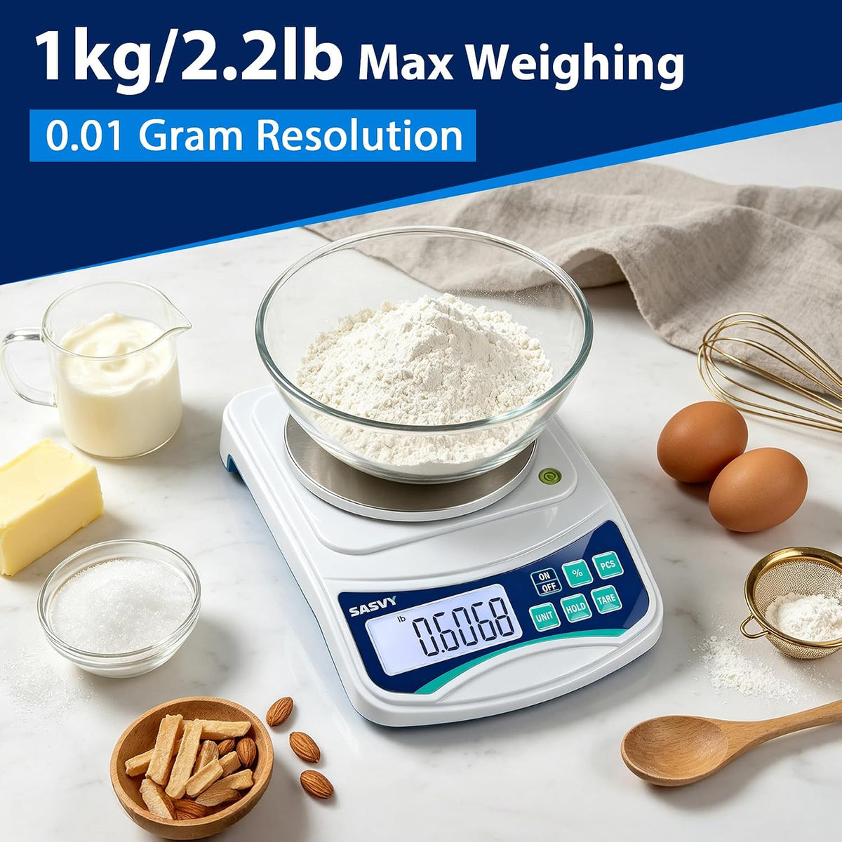 Large Kitchen Scale 0.1g High Precision, 11lb/5kg Lab Baking Scale