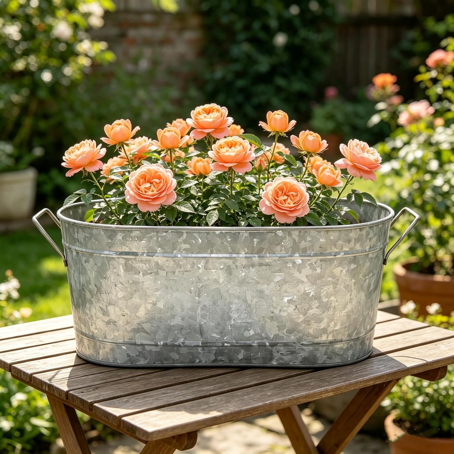 Hosley Galvanized Carry All Kitchen Utensil Caddy Serve Ware 13 Inch Long. Ideal for Floral Arrangements Party Garden Patio. O4