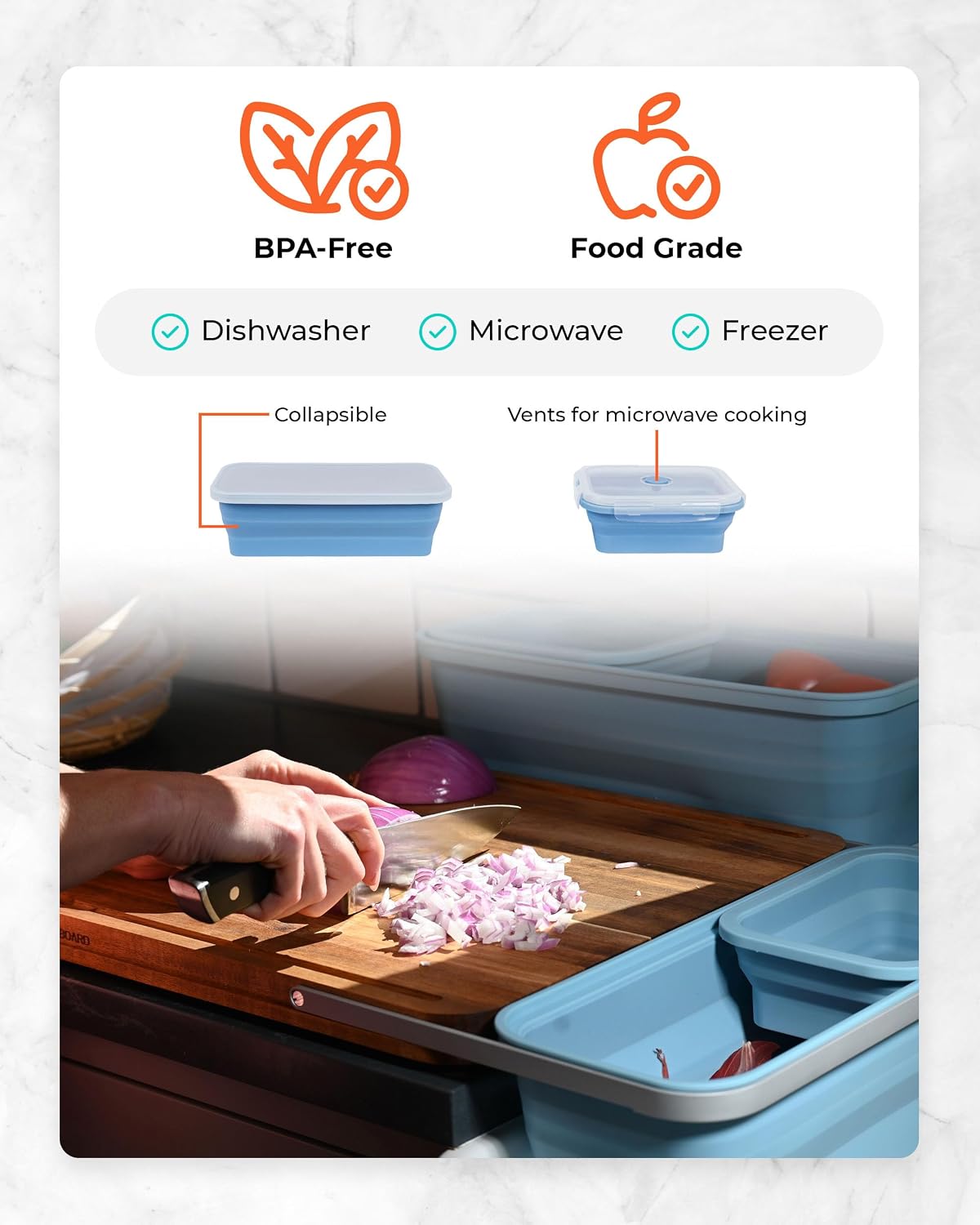 TidyBoard Meal Prep System Starter - Over-the-Sink Smart Chopping Board with 1 Large Strainer, Tubs, & Lids - 1” Thick Acacia Wood Cutting Board with Containers & Strainer, 12 pieces