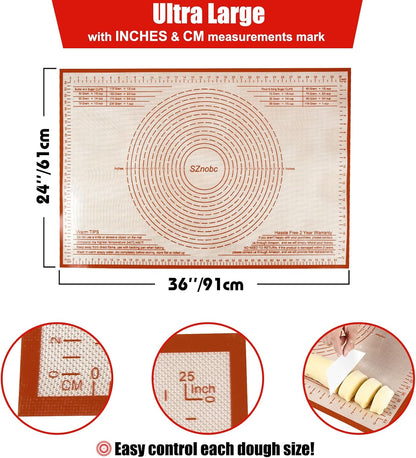 Non-slip Silicone Pastry Mat 36''By 24'' Nonstick Baking Mats Extra Large Counter Mat for Dough Rolling, Pastry, Pie Crust, Fondant, Cookies, Bread, Pasta, Pizza Mat