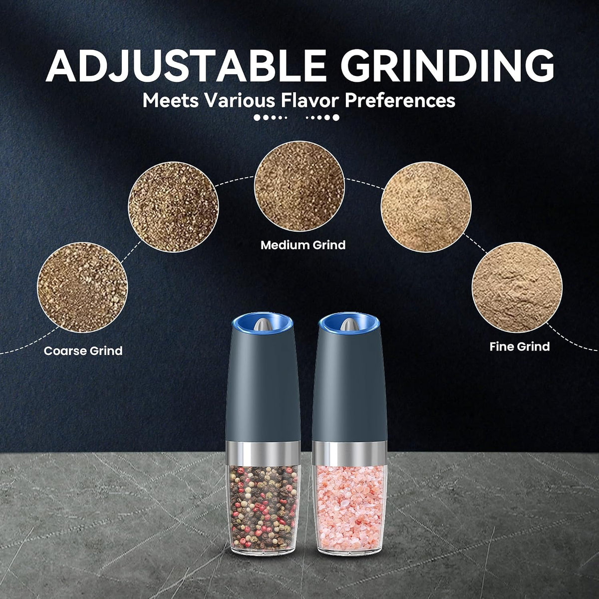 UNNEES Battery Operated Gravity Salt And Pepper Grinder Set, 2 Pcs (Black)