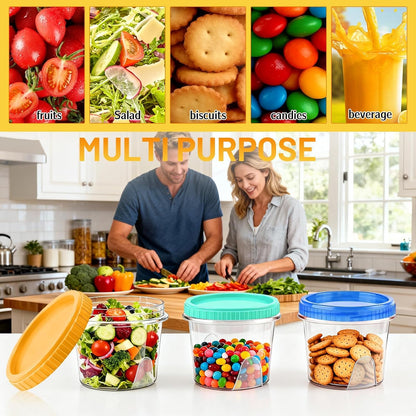 12 Pack Freezer Containers with Screw On Lids, 10oz Stackable Reusable Food Storage Container, Airtight Plastic Storage Containers with Twist Top Lids for Food Sauce Jello Soup