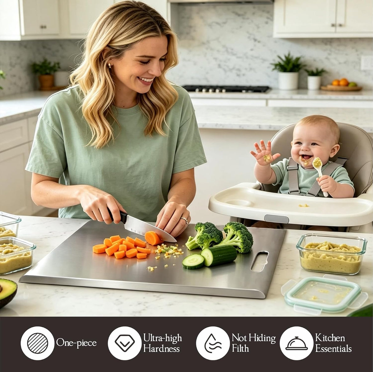 Stainless Steel Cutting Board with Lip, 3PCS Cutting Boards for Kitchen Set