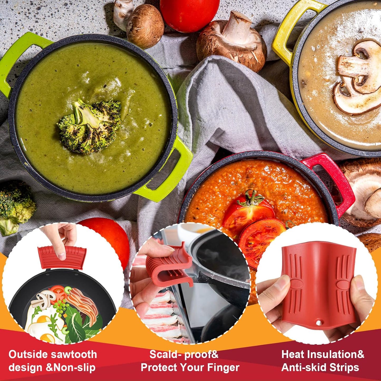 10Pcs Cast Iron Handle Cover, Silicone Pot Holders
