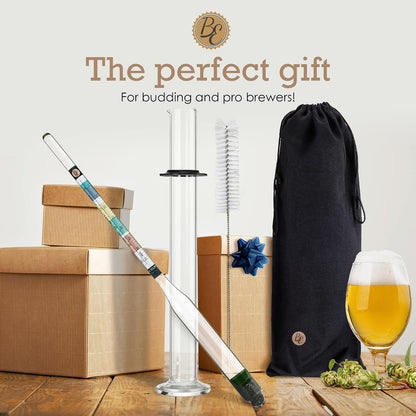 Brewer's Elite Hydrometer for Home Brew Beer, Wine, Mead and Kombucha - Deluxe Triple Scale Set with Hardcase and Cloth - Specific Gravity ABV Tester