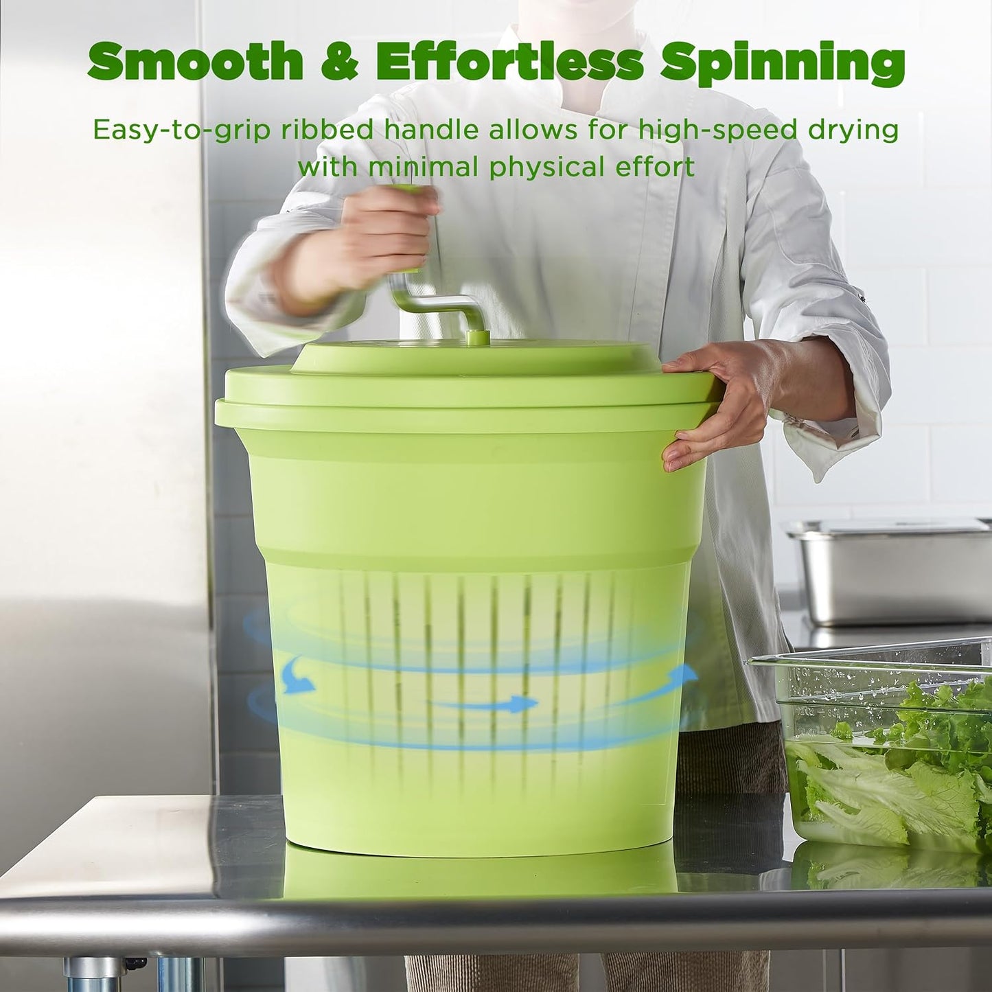 CURTA 20 Quart (5 Gallon) Commercial Salad Spinner, Heavy Duty Manual Lettuce Dryer with Built-in Drain Hose, Large Vegetable Washer Holds 7 Lettuce Heads for Restaurant Kitchen Prep