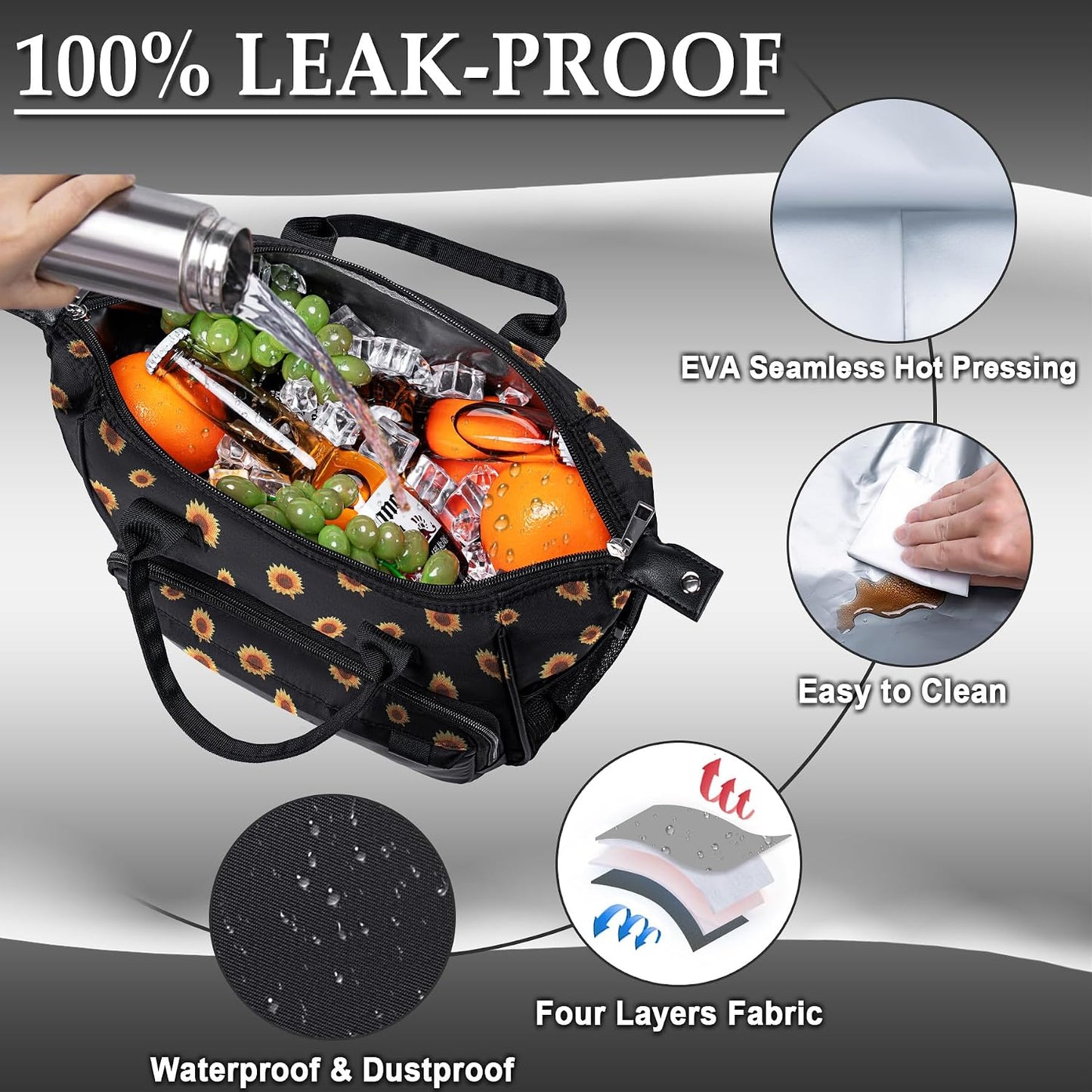 TuErCao Small Lunch Bag Lightweight Insulated Lunch Box for Women Work Portable Soft Cooler for Picnic Travel Road Trips, Loncheras para Mujer, Black